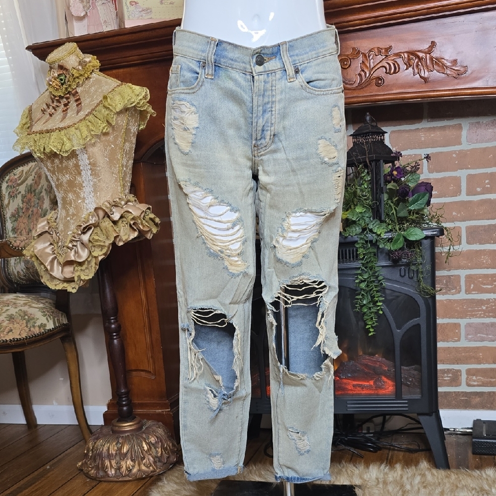 Brandy Melville Distressed Skinny Boyfriend Jeans Size 24 Light Blue